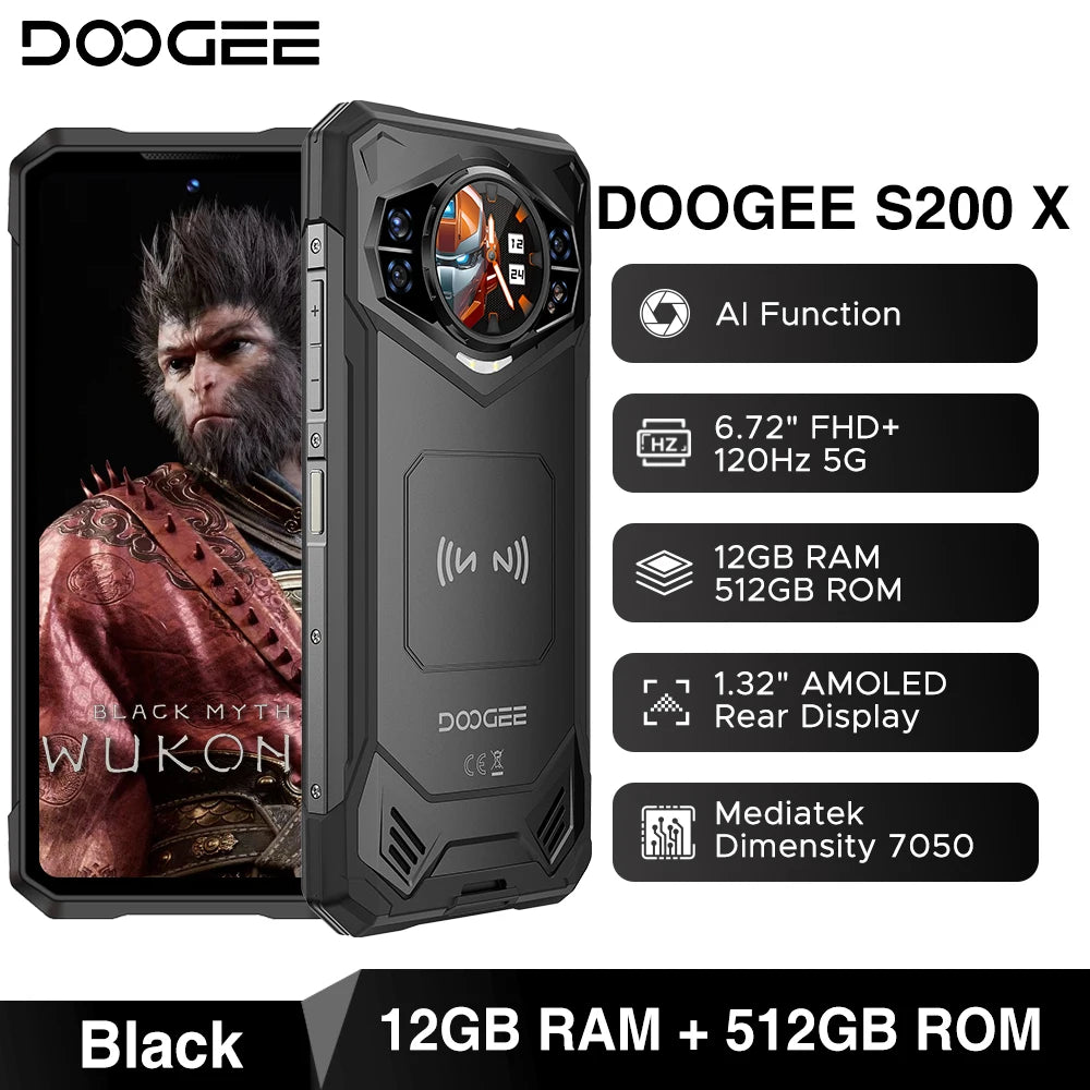 【Brand+】DOOGEE S200 X 5G Rugged Phone 12+512GB Smartphone 6.72” FHD+120Hz IPS screen Dimensity 7050 10100mAh battery 33W