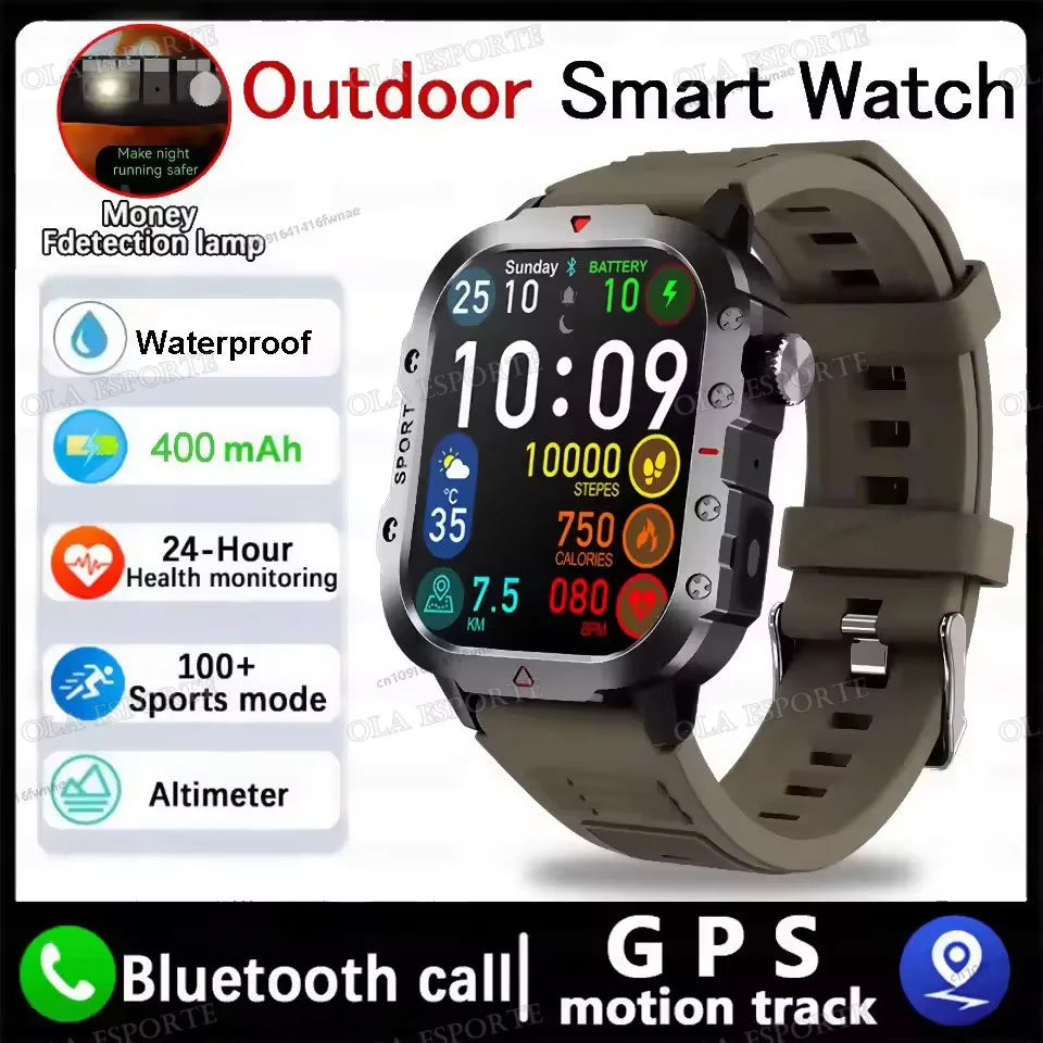 1400mAh Big Battery Smart Watch Men Outdoor GPS Flashlight 10ATM Waterproof Bluetooth Call AMOLED HD Sports Smartwatch AT-1282