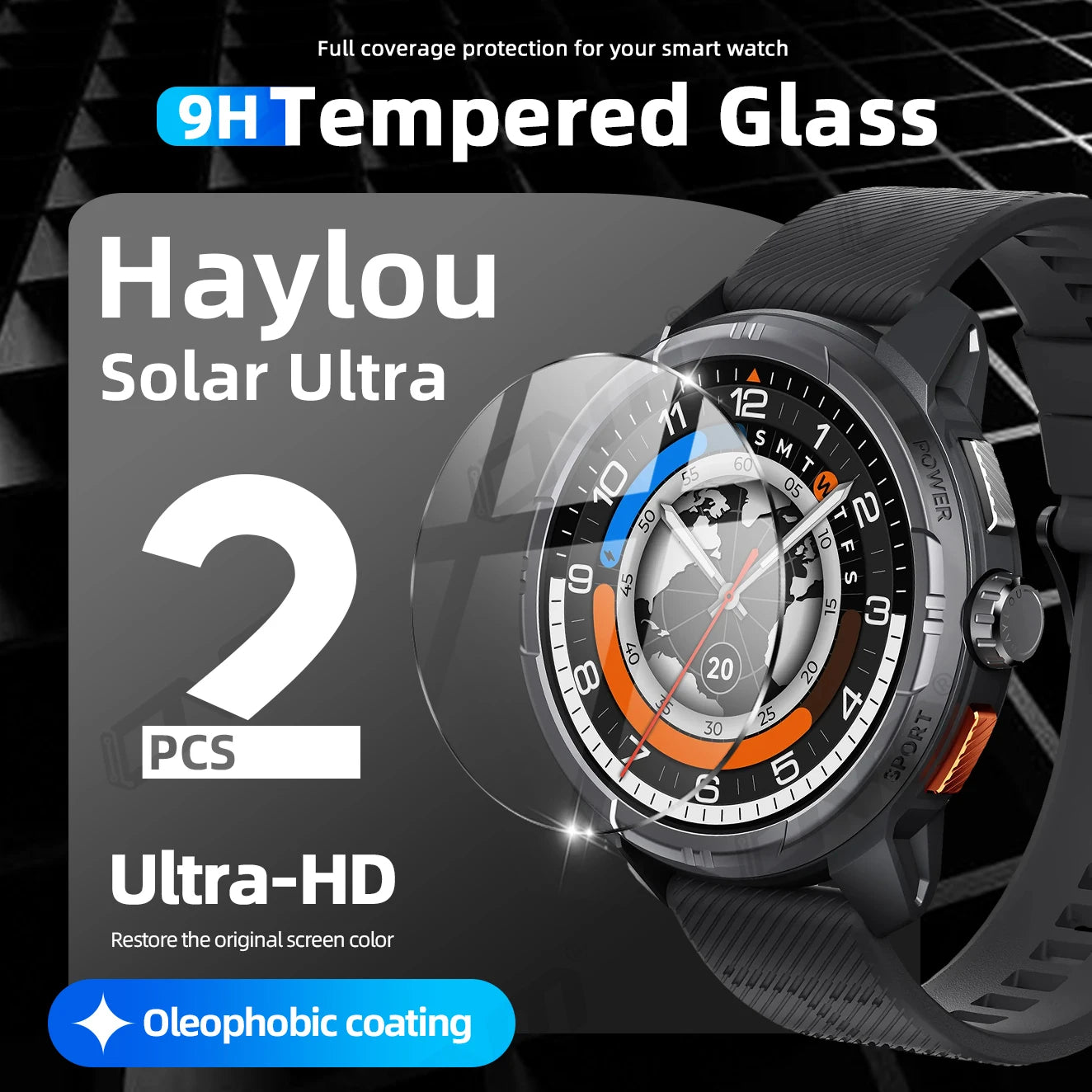 9H Tempered Glass for Haylou Solar Ultra, Premium Screen Protector Durable HD Clear Anti-scratch Protection Film Accessories