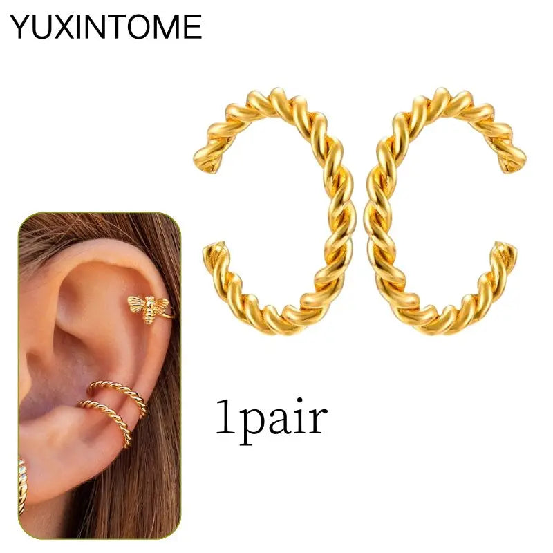 1PC Punk Ear Cuff Plated 24K Gold/925 Silver Conch Clip Earrings For Women Climbers No Piercing Fake Cartilage Earrings