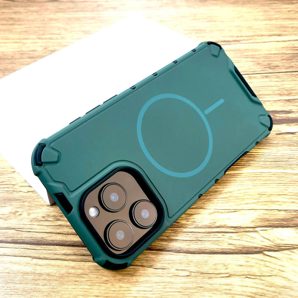 Luxury Shockproof Armor Matte Case For iPhone 17 16 15 14 13 12 Pro Max 16Pro 15Pro For Magsafe Mag Safe Wireless Charge Cover