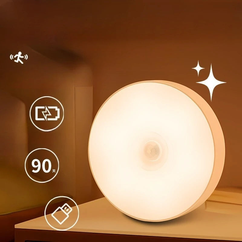 USB Rechargeable LED Night Light Motion Sensor Magnetic Wireless Lamp, Warm White No Flicker for Closet Bed Cabinet