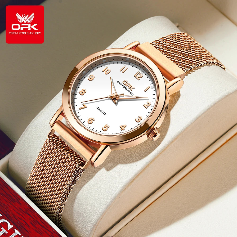 OPK 8115 Women's Watch Simple Fashion Original Quartz Wrist Watch Stainless Steel Mesh Strap Waterproof Watch For Women Reloj