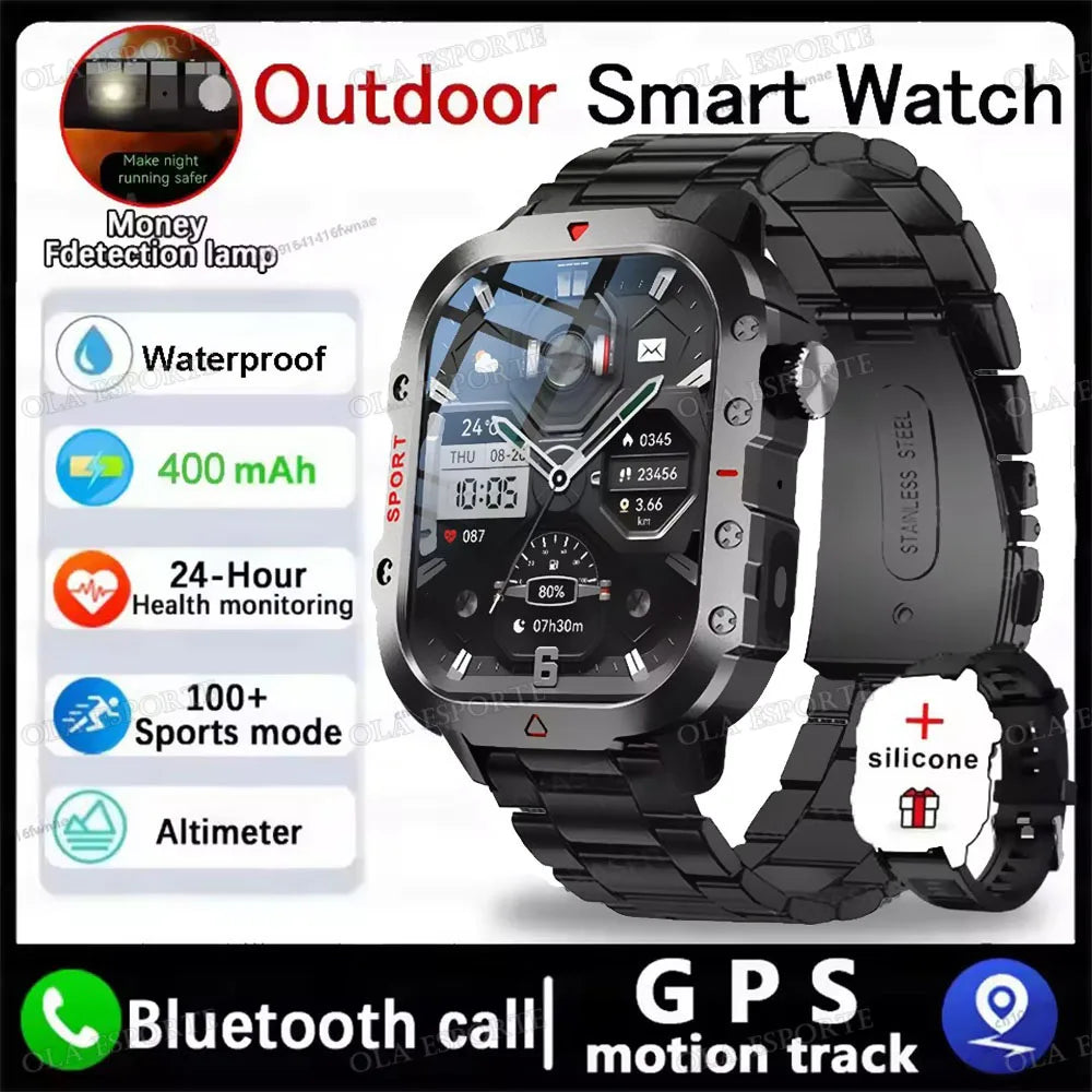 1400mAh Big Battery Smart Watch Men Outdoor GPS Flashlight 10ATM Waterproof Bluetooth Call AMOLED HD Sports Smartwatch AT-1282