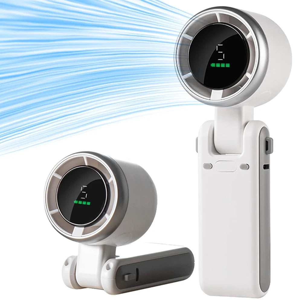 2026 NEW Handheld Turbo Fan Wearable Personal Desk Fan Small Mini Fan With Smart Digital Display Folding