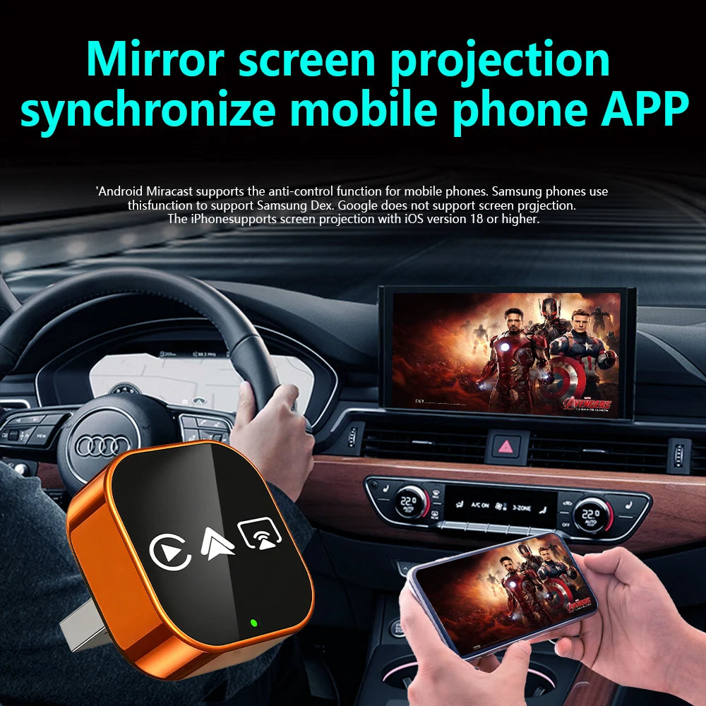 2026 Upgrade 4-in-1 Wired to Wireless CarPlay Android Auto Adapter with Screen Mirroring ios CarPlay/Android Auto/Mirroring