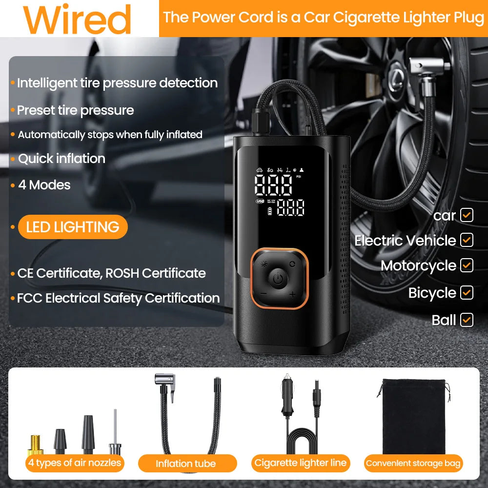 YIJU Portable Tire Inflator Rechargeable Electric Inflator For Car Bicycle Digital Air Compressor Football Ball Inflator Pump