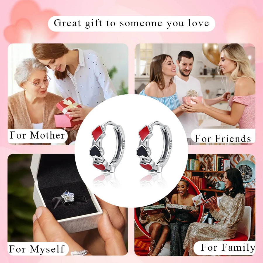 2025 925 Sterling Silver Earrings Poker Suit Earrings Original Earrings For Ladies Fashion Friends Party Daily Wear Gift