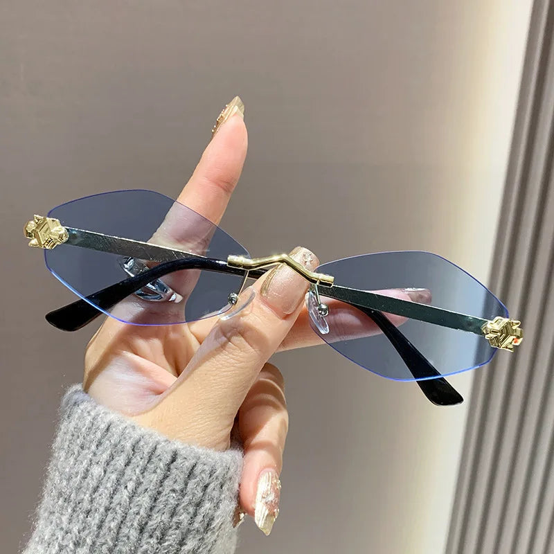 New Rimless Cut Edge Sunglasses Woman Diamond Personalized Sunglasses UV Protection Small Frame Vintage Metal Shades Eyewear