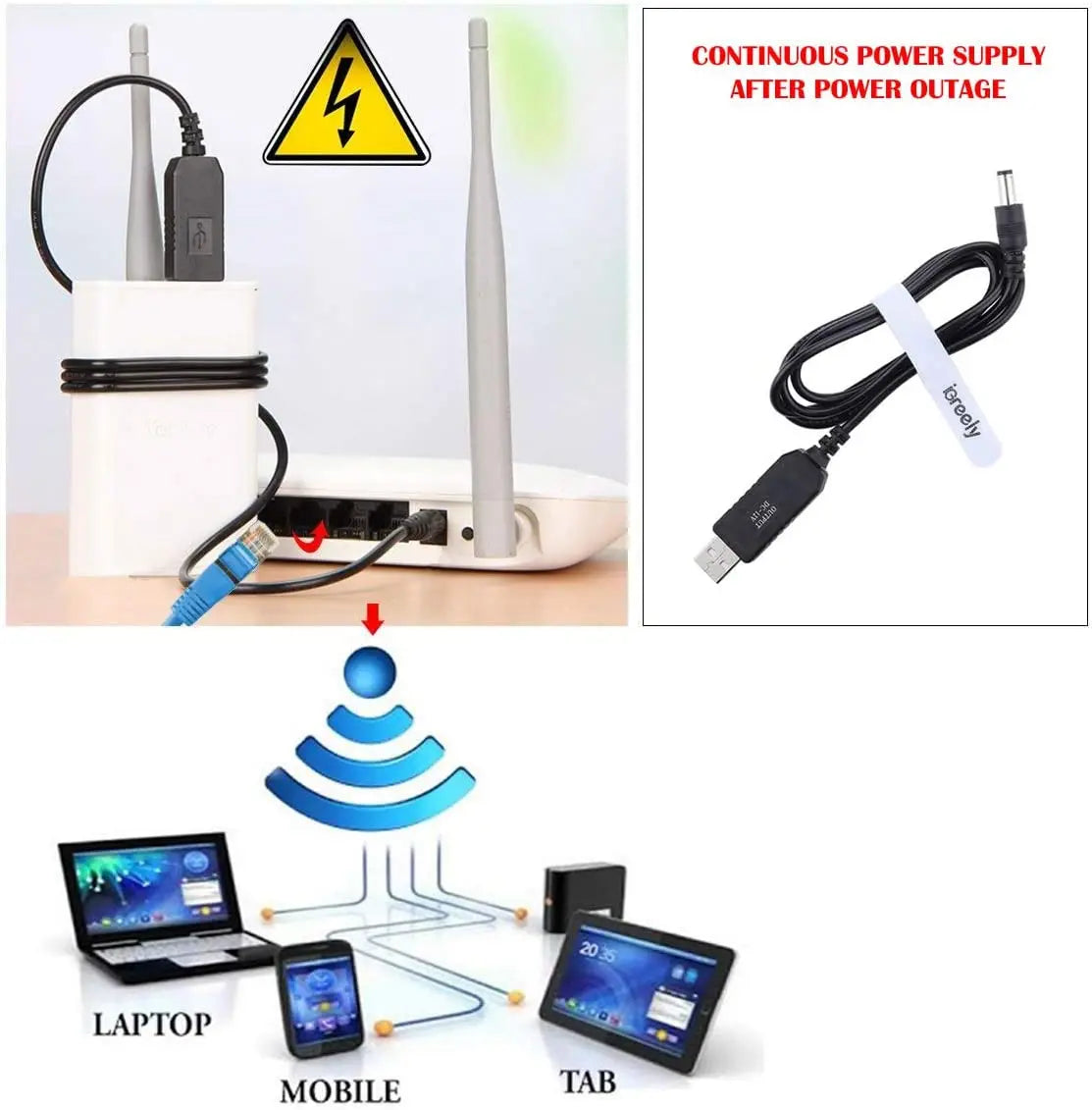 5.5*2.1mm WiFi to Powerbank Cable Connector DC 5V to 12V USB Cable Boost Converter Step-up Cord for Wifi Router Modem Fan