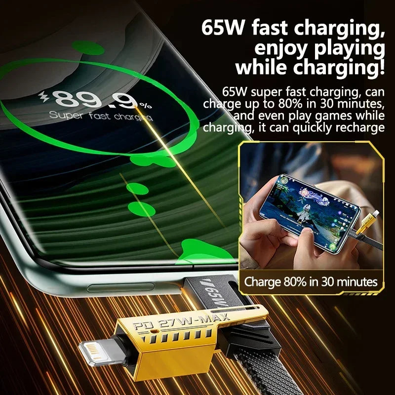 4-in-1 Mecha Fast Charging Cable – 65W USB-C Multi-Port for iPhone, Samsung, Xiaomi & Huawei