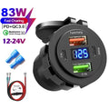 NEW 4 Ports Dual PD Dual QC 3.0 USB Car Charger with Voltmeter Socket Power Outlet Adapter Waterproof for 12V/24V Car Boat