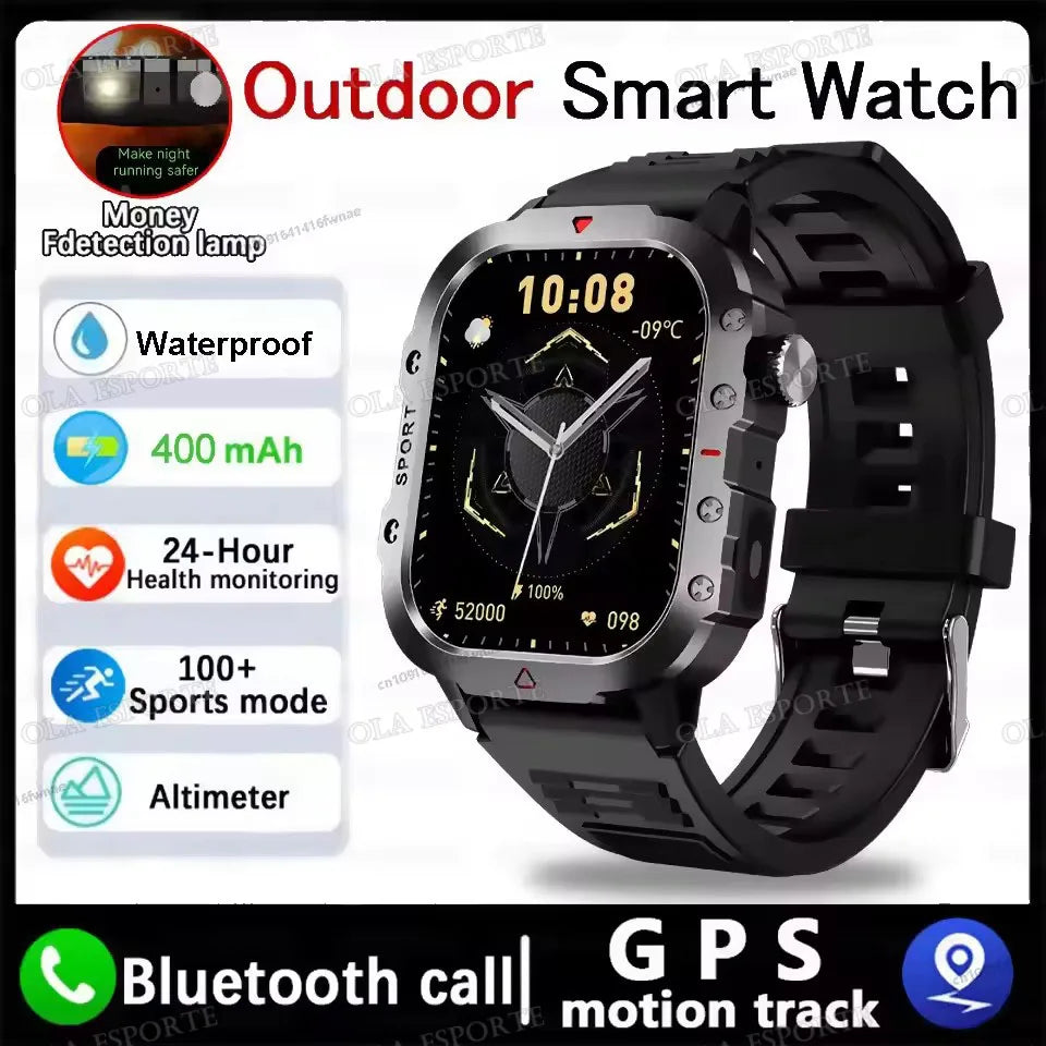 1400mAh Big Battery Smart Watch Men Outdoor GPS Flashlight 10ATM Waterproof Bluetooth Call AMOLED HD Sports Smartwatch AT-1282