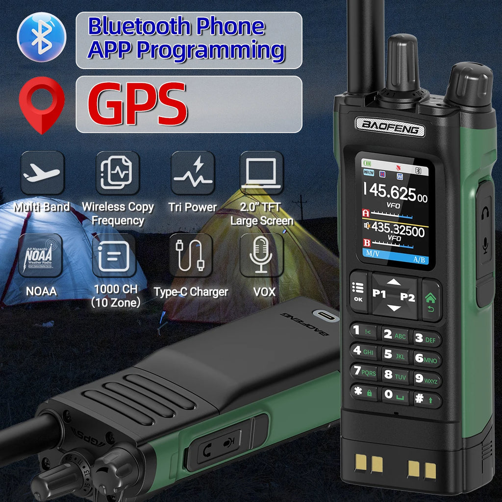 BAOFENG UV-32 GPS Walkie Talkie 10W Multi Band Bluetooth Programming Wireless Copy Frequency NOAA Long Range Ham Two Way Radio