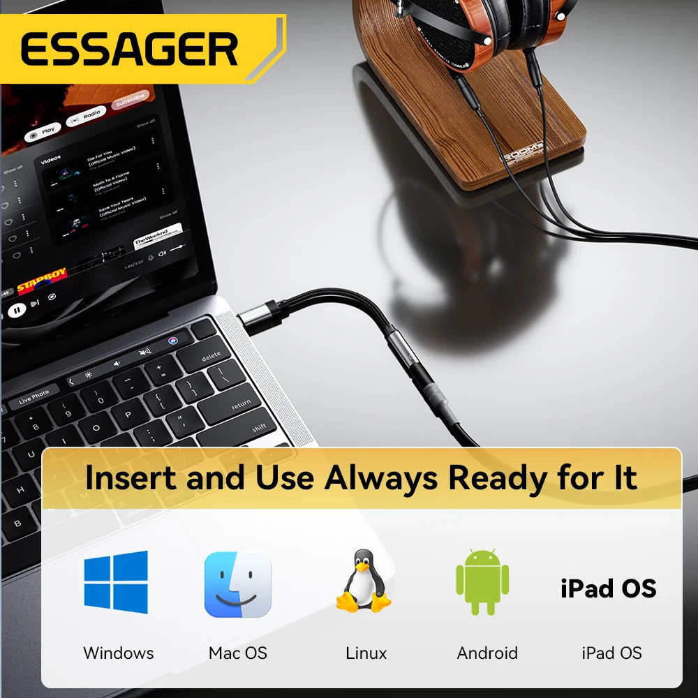 Essager Lightning to 3.5mm jack Audio Adapter Headphone Aux Cable USB Type C to 3.5 Adapter OTG Type C For iphone Xiaomi Oneplus