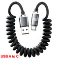 120W Retractable USB A To Type C Cable High-speed Quick Charging Data Line Sturdy Nylon Coiled USB C Wire for Carplay Mi Android