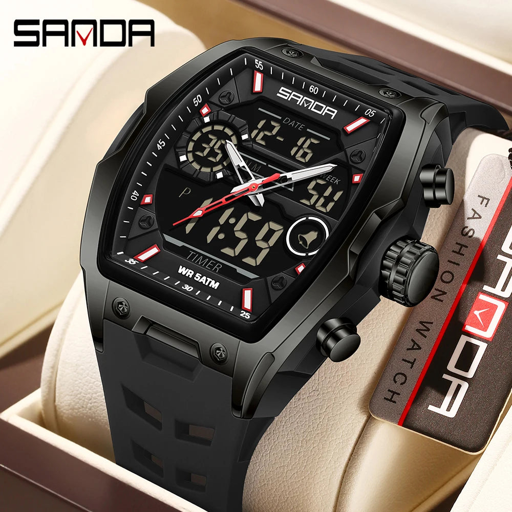 Sanda 6235 Top Brand Men Electronic Watch Big Dial Sports Led Analog Digital Chronograph Military Dual Display Man Wrist Watches