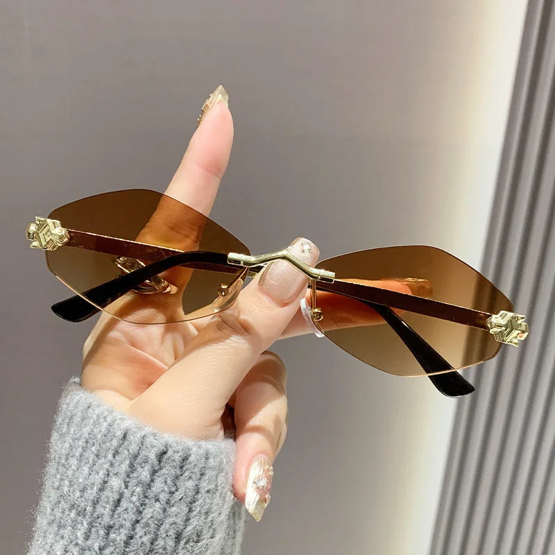 New Rimless Cut Edge Sunglasses Woman Diamond Personalized Sunglasses UV Protection Small Frame Vintage Metal Shades Eyewear