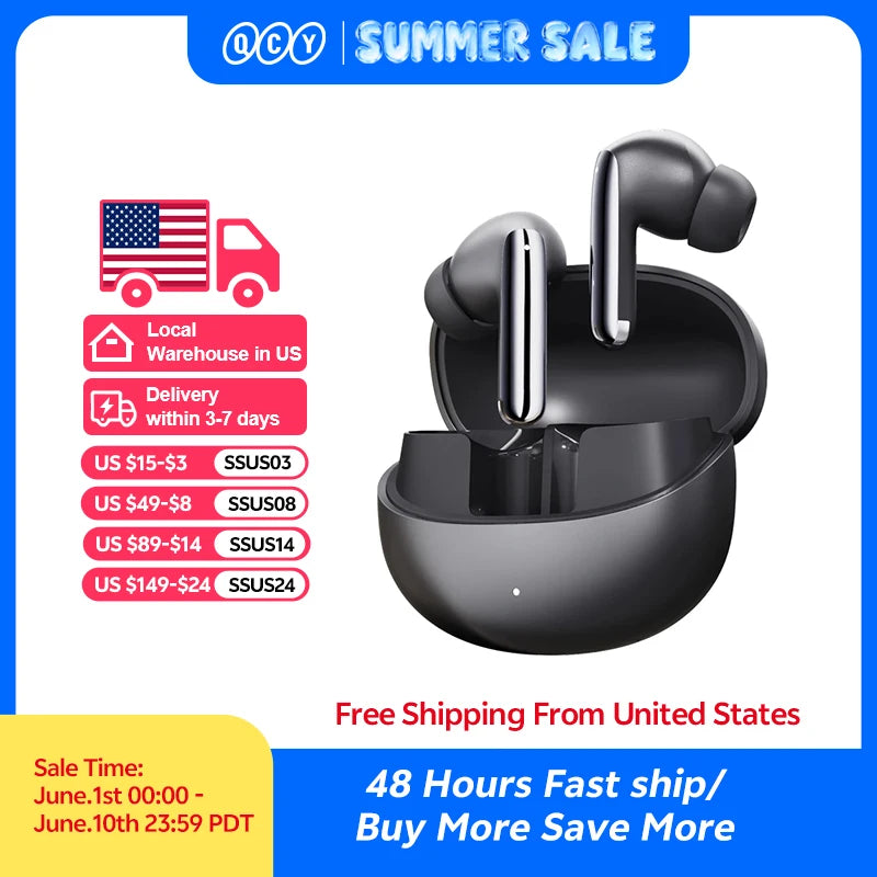 QCY MeloBuds Pro ANC Bluetooth 5.3 Earphones Wireless 46dB Hybrid ANC Hi-Res LDAC Earbuds 6 Mic Headphones 34H in-Ear Detection