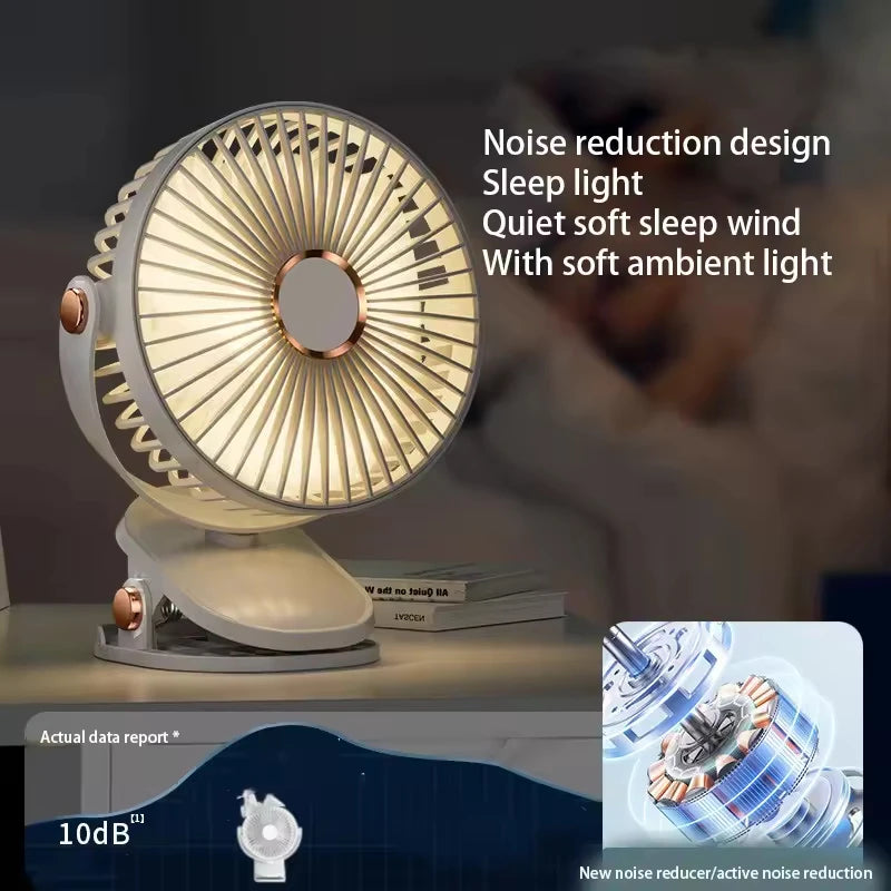 8000mAh Clip-on Fan 5 Speed Quiet Rechargeable Desktop Portable Air Circulator Wireless Fan With LED Light For Camping
