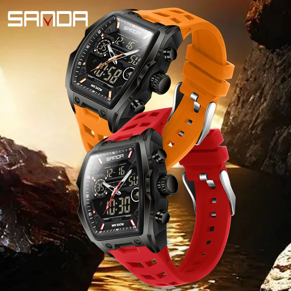 Sanda 6235 Top Brand Men Electronic Watch Big Dial Sports Led Analog Digital Chronograph Military Dual Display Man Wrist Watches