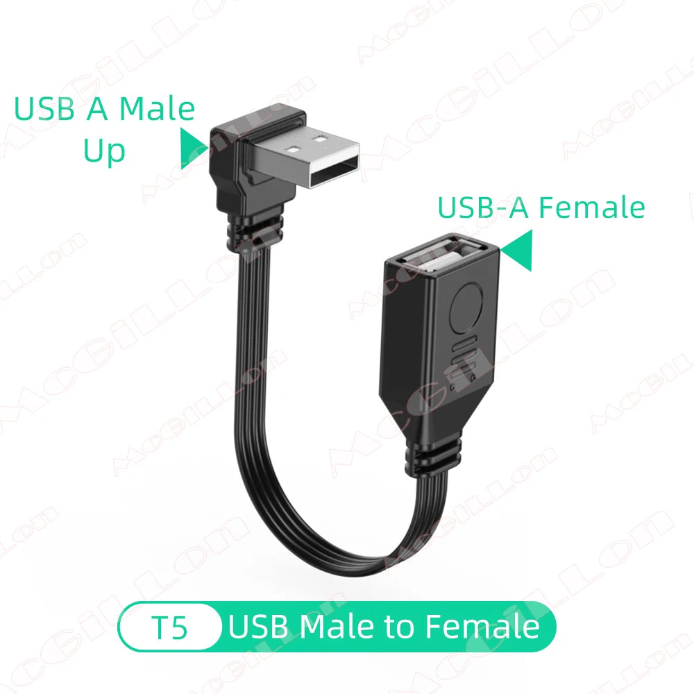 USB Extension Cable Elbow 90 Degree Angle Soft Silicone Flat Cable USB A Male to Female Extension Adapter Cable for Laptop Phone