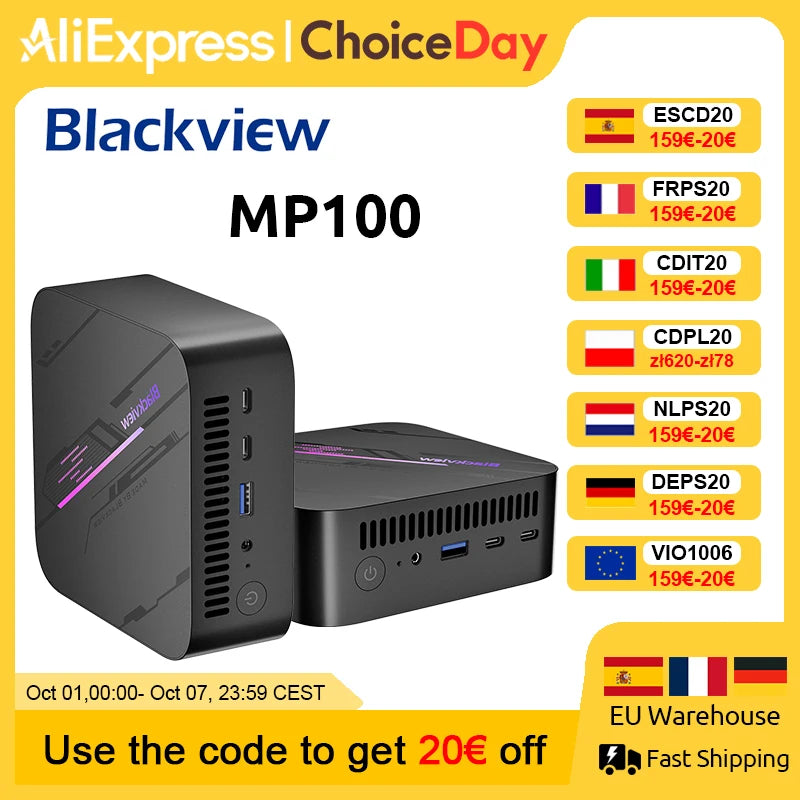 【Brand+】Blackview MP100 NEW Mini PC AMD R7 5700U/5825U  Windows 11 8-Core 16-thread 16GB DDR4 512GB/1TB SSD WiFi 6 Mini