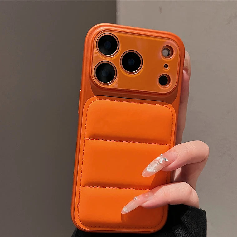 Luxury Down Jacket Phone Case for iPhone 17 16 15 14 13 Pro Max 16Pro 17Pro Shockproof 2-IN-1 Armor Bumper Large Window Cover