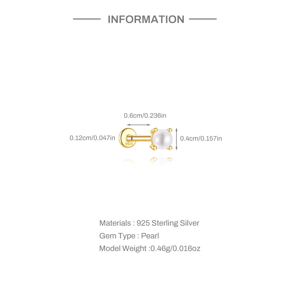 Aide Minimalism 2-3-4mm Pearl Ear Stud Stud Earrings 925 Silver Round Natural Pearl Ear Bone Flat Piercing Stud Fine Jewelry 1pc