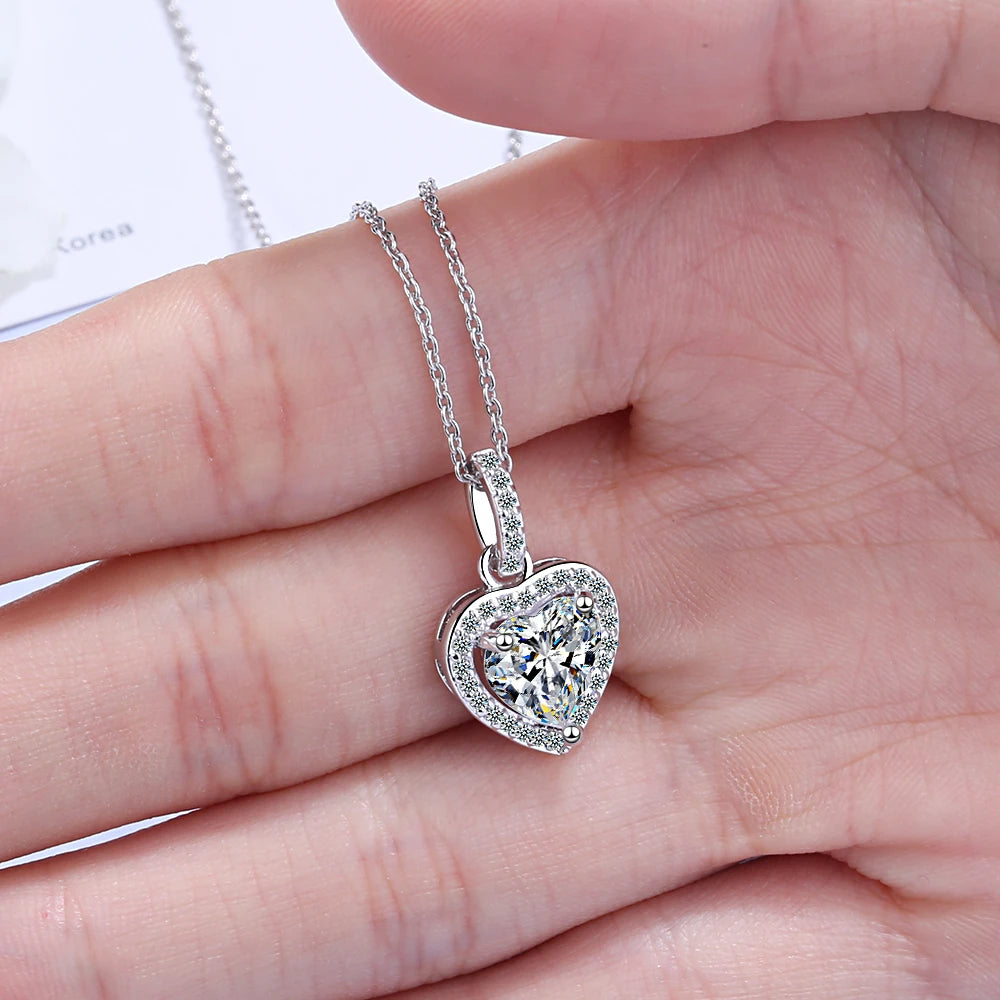 Top Quality 925 Sterling Silver Forever Love Heart Big Single Cz Charm Pendant Necklace Dainty Jewelry For Women Lady Valentine