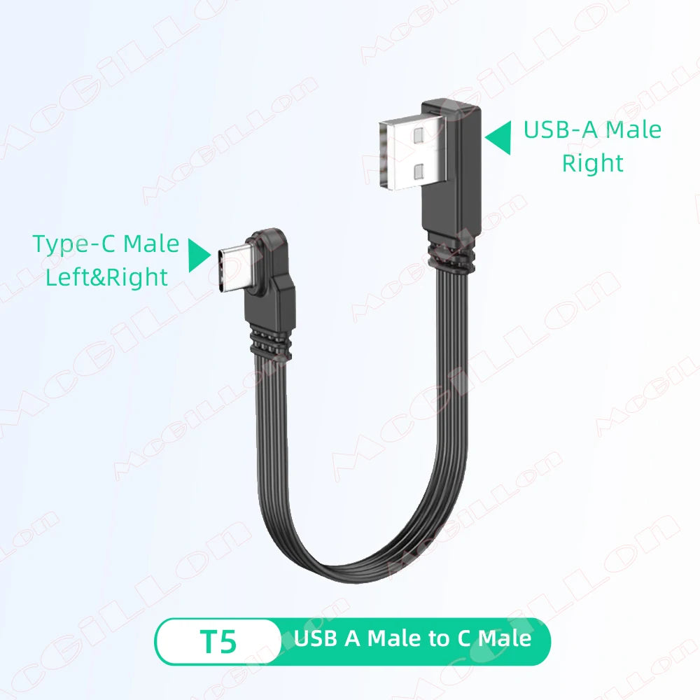 Flat Flexible Straight&Up & Down & Left & Right Angled 90 Degree USB Male to Type C Male Charging and Data Cable 10CM 30CM 50CM