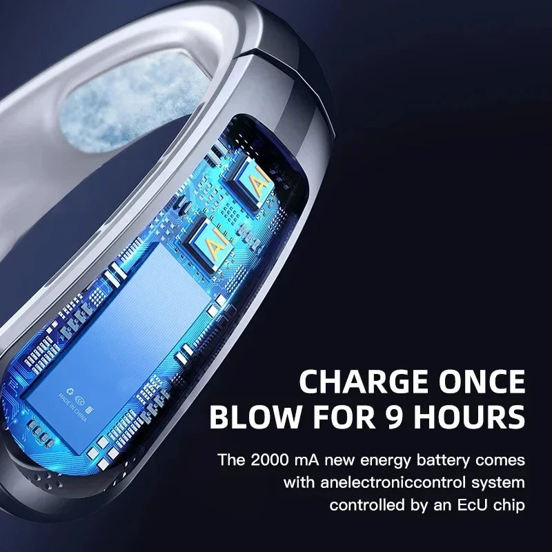 2025 USB Hanging Neck Fan Portable Bladeless Mini Rechargeable Mute LED Digital Display Electric Air Cooler For Sport