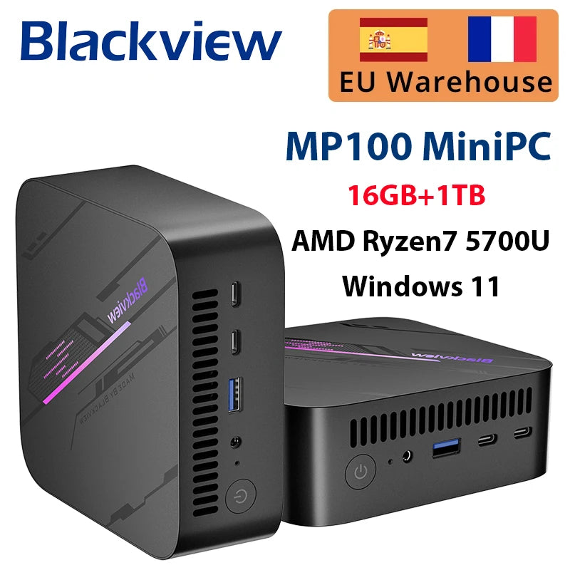 【Brand+】Blackview MP100 NEW Mini PC AMD R7 5700U/5825U  Windows 11 8-Core 16-thread 16GB DDR4 512GB/1TB SSD WiFi 6 Mini