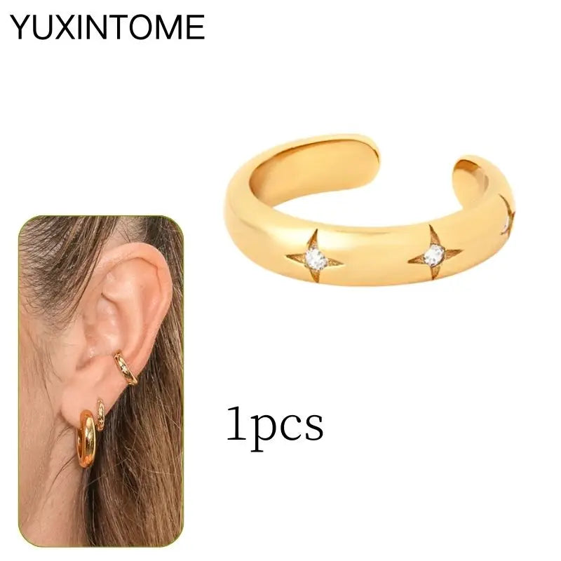 1PC Punk Ear Cuff Plated 24K Gold/925 Silver Conch Clip Earrings For Women Climbers No Piercing Fake Cartilage Earrings