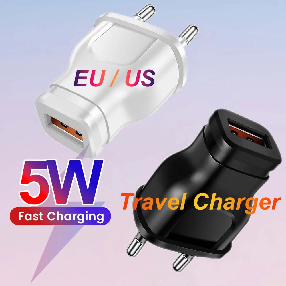 1A 5W USB Wall Charger Mini Universal EU US Travel Charger For iPhone Samsung Xiaomi Huawei Google Mobile Phone Power Adapter