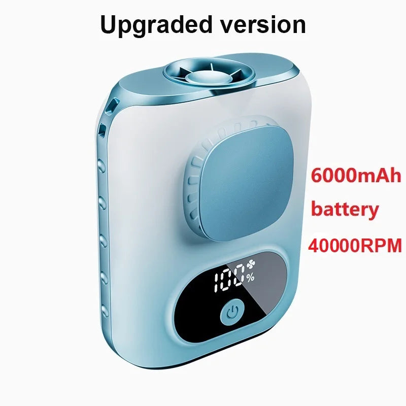 3CM Thin Tiny Portable Waist Fan 6000mAh Clip On Personal Neck Fan LED 12H Working 5 Speeds 40000RPM Strong Airflow with Lanyard
