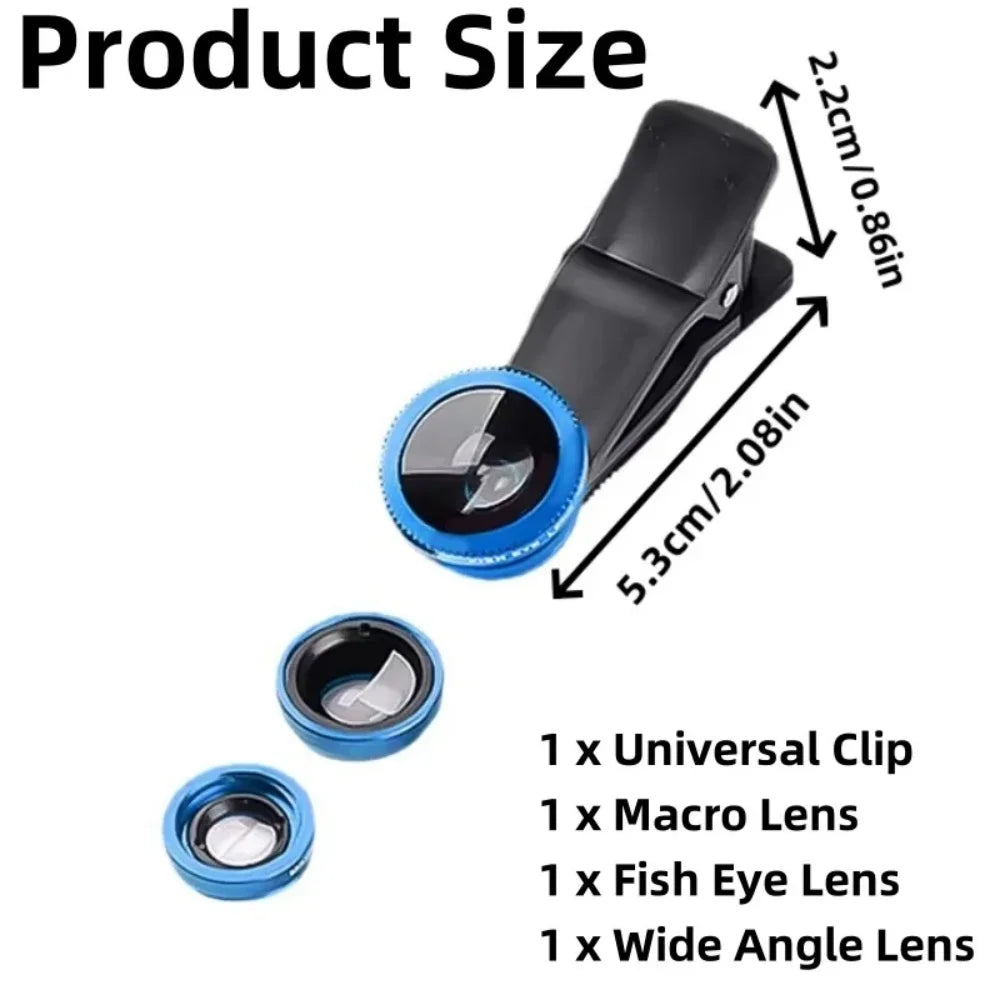 3 in 1 Lens Magnifying Glass 0.67X Wide Angle Fisheye Phone Lens Micro Camera Len Universal Kit With Phone Clip For Smartphones