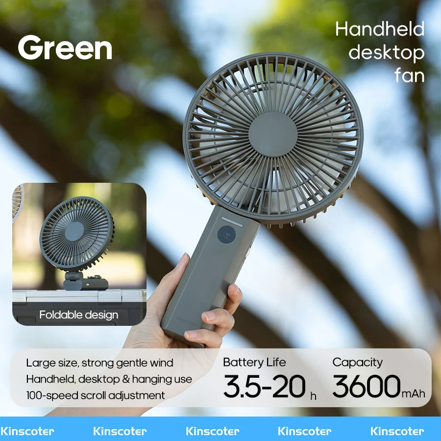 New Portable Folding Handheld Fan 3600mAh Desktop Rechargeable Fan 100-speed Wind Angle Adjustable for Home Outdoor Travel
