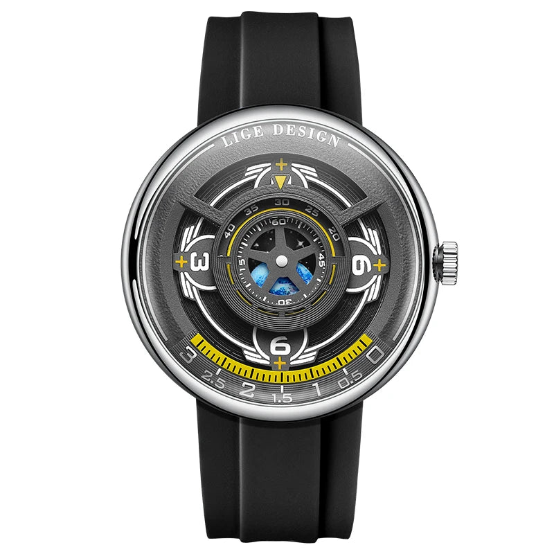 LIGE Trendy Sporty Men's Watches Creative Blue Planet Dial Luminous Silicone Straps Waterproof Men's Quartz Watches Relojs