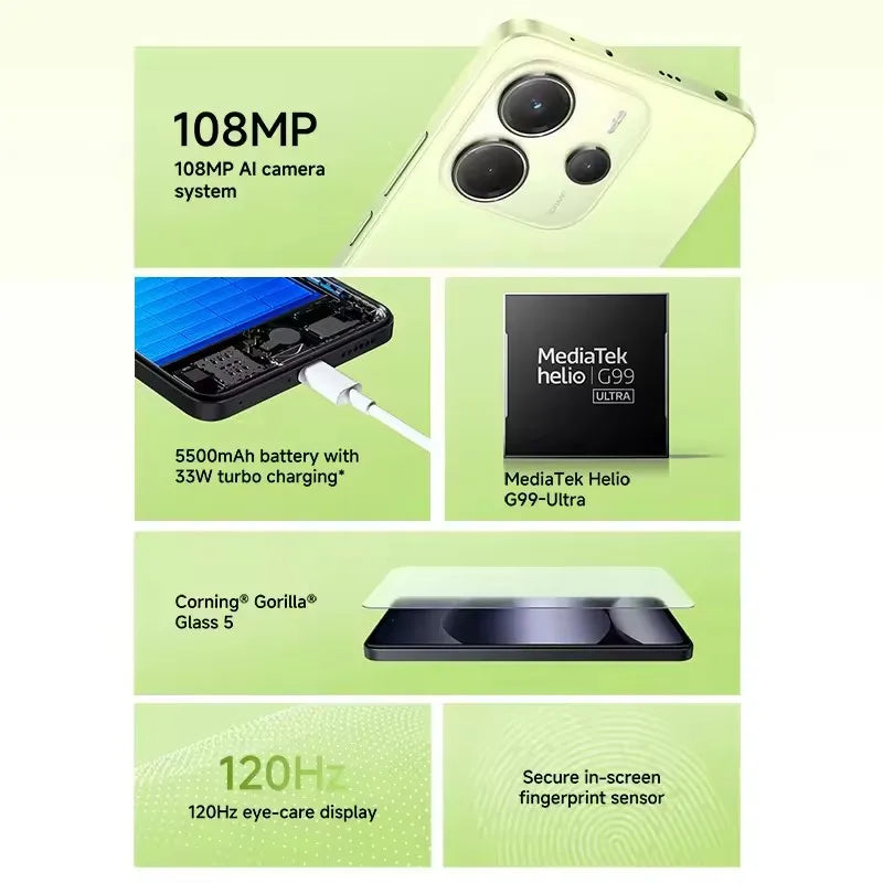 Global Version Redmi Note 14 4G MediaTek Helio G99-Ultra NFC 108MP Camera 6.67 ''AMOLED Screen 5500mAh Battery