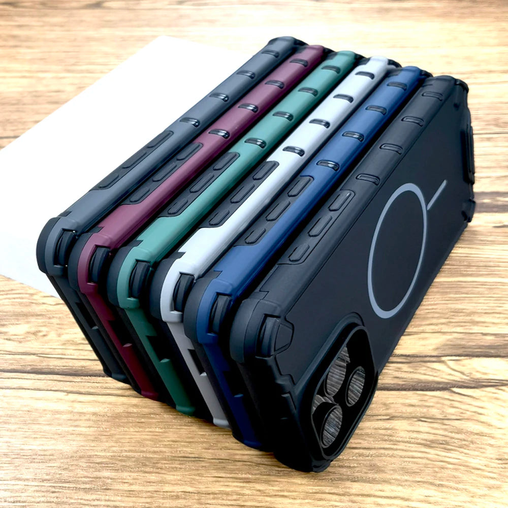 Luxury Shockproof Armor Matte Case For iPhone 17 16 15 14 13 12 Pro Max 16Pro 15Pro For Magsafe Mag Safe Wireless Charge Cover