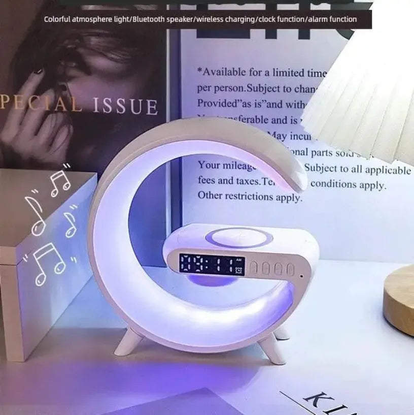 Universally Multi Functional Wireless Speaker with RGB Night Light Alarm Clock For iPhone  Samsung Xiaomi Charging Station
