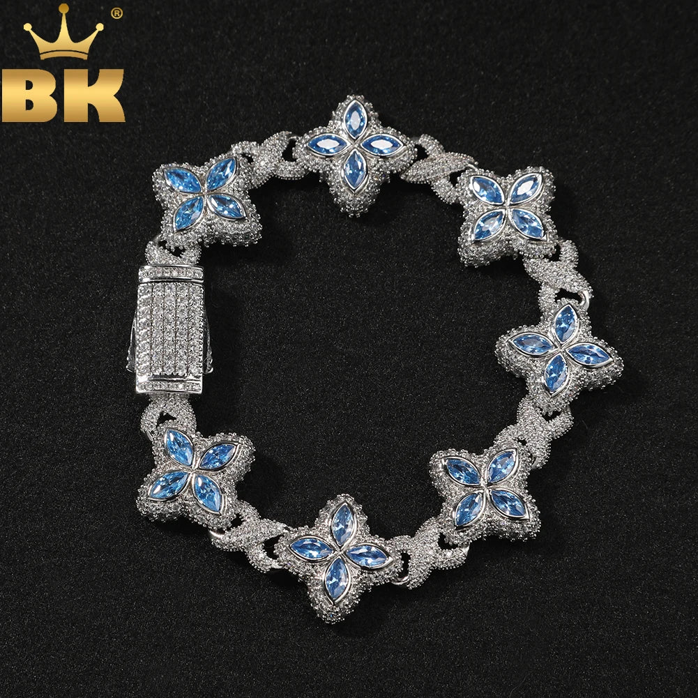 THE BLING KING Multi Color CZ Floral Inifinity Chain Bracelet Micro Paved Out 5A+ Cubic Zircon Clover Anklet Luxury Jewelry