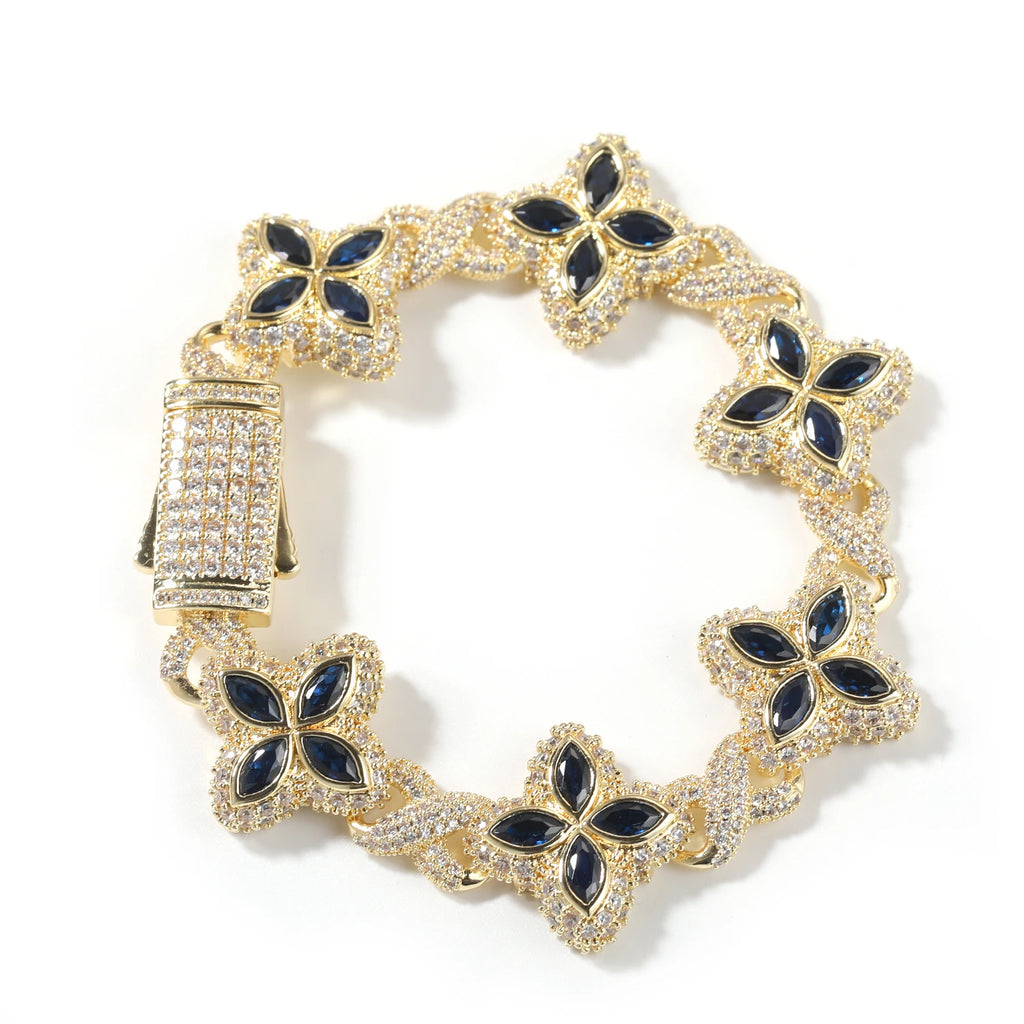 THE BLING KING Multi Color CZ Floral Inifinity Chain Bracelet Micro Paved Out 5A+ Cubic Zircon Clover Anklet Luxury Jewelry