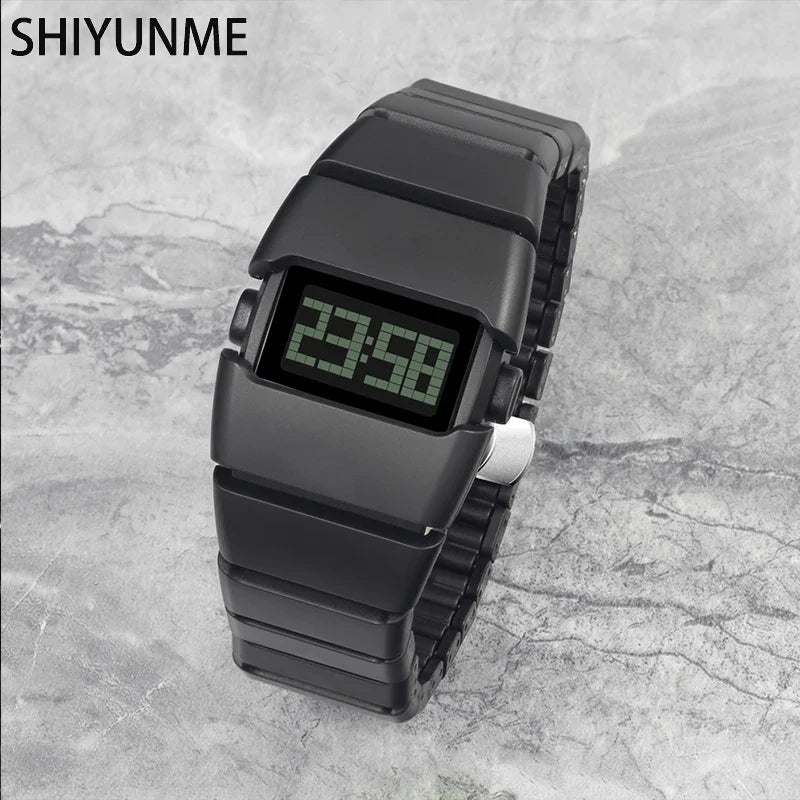 SHIYUNME Fashion Men's LED Electronic Watch Plastic Material Creative Design Unique Watch Man Casual Sports Waterproof Watch