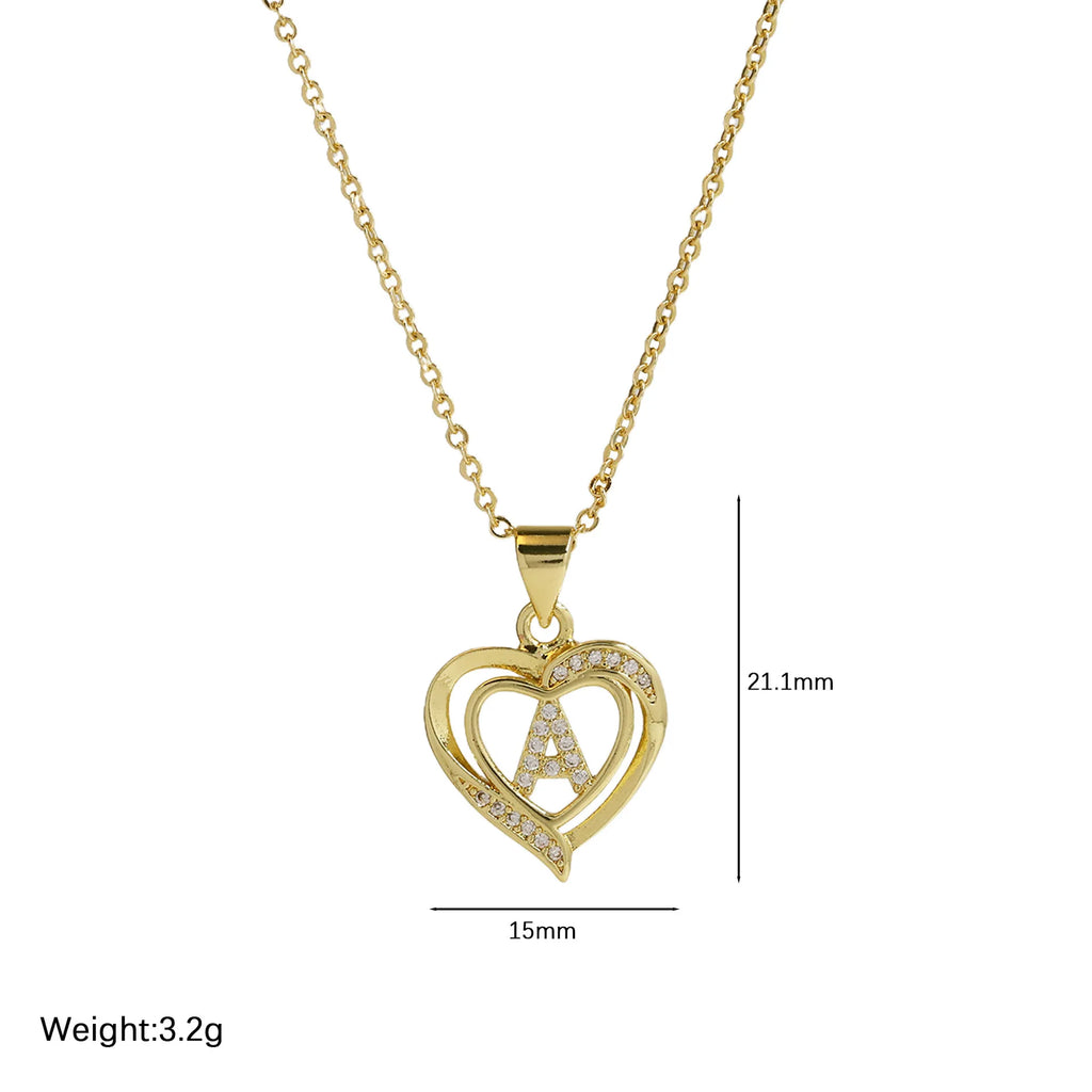 A-Z English Letter Initial Necklace Gold Color Plated Necklace Micro Setting Zircon Heart Necklace for Women