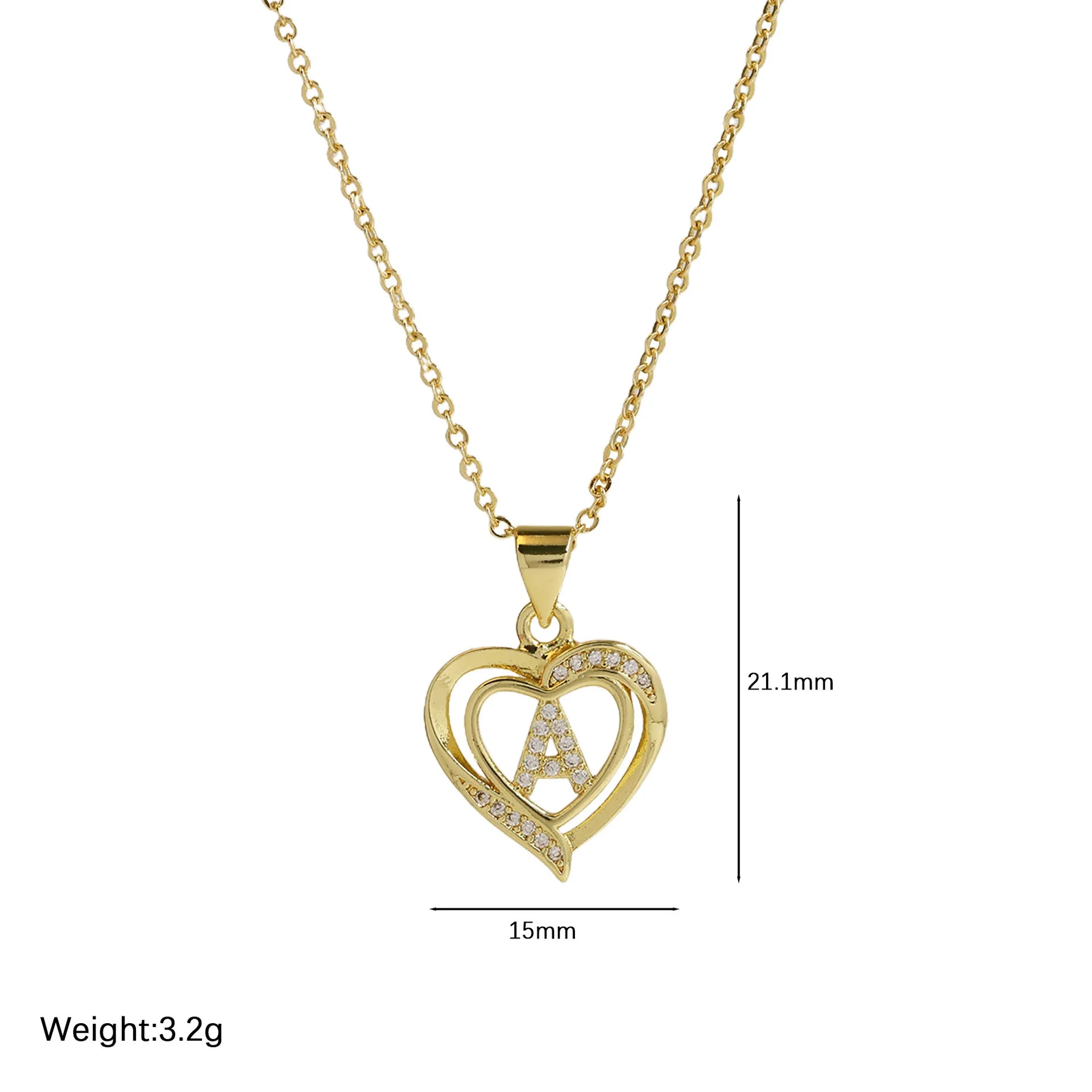A-Z English Letter Initial Necklace Gold Color Plated Necklace Micro Setting Zircon Heart Necklace for Women
