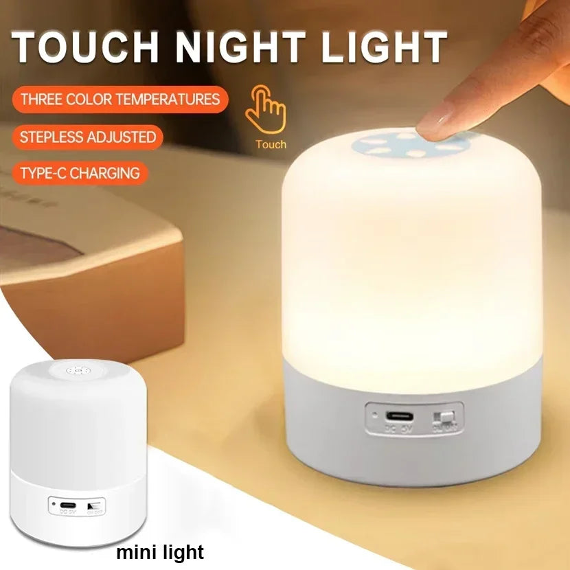 Bedside Table Lamp Touch Switch Three colors Light LED Night Dimming Atmosphere Table Lamp USB Rechargeable Torch for Kid Gift