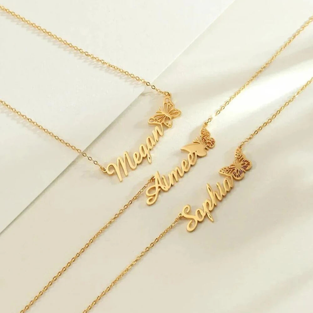 Personalized Butterfly Name Necklace, Stainless Steel Fashion Customization 12-month Butterfly Style Pendant, Christmas Gift