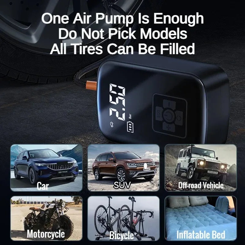 EAFC 150PSI Tire Inflator Portable Air Compressor Cordless Air Pump Tires Air Pump with LED Light Tire Ball Electric Inflator